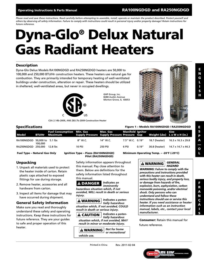 GHP Group Dyna-Glo Delux RA100NGDGD Operating instructions & parts manual
