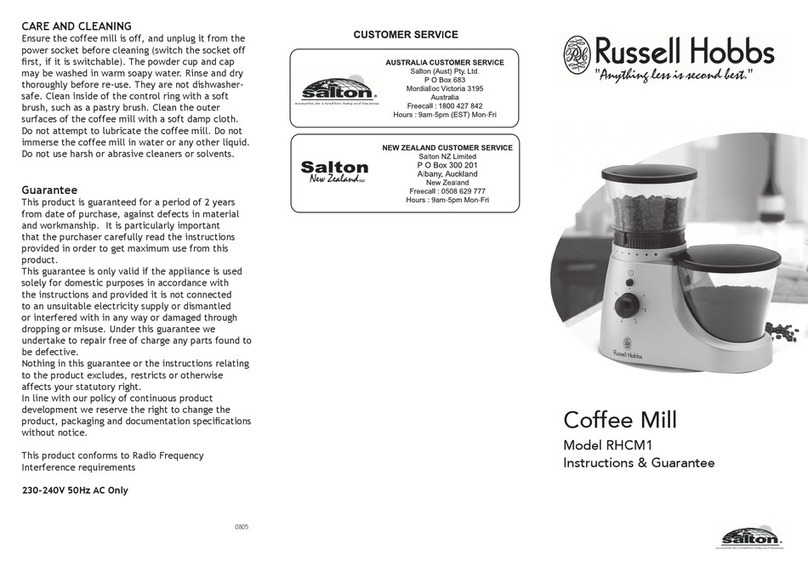 Russell Hobbs Coffee Mill RHCM1 Instruction & guarantee