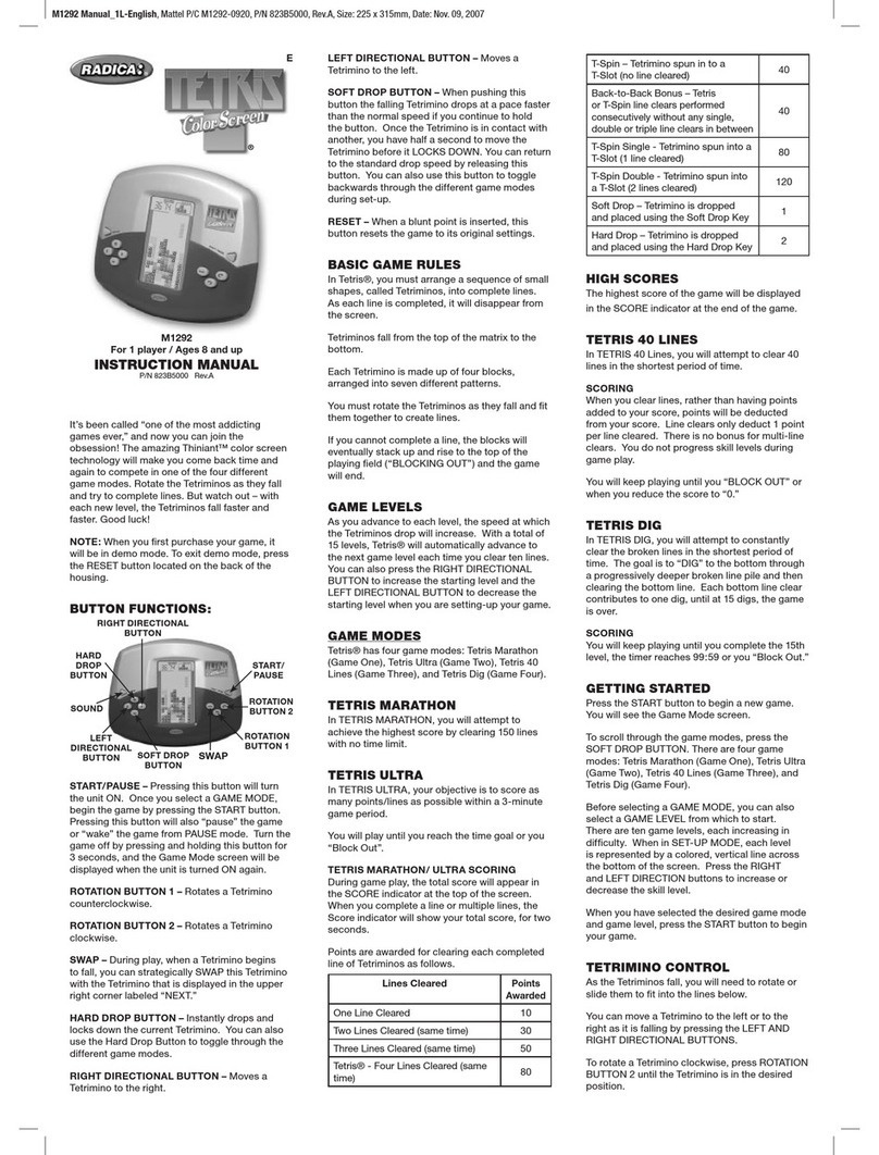 Radica Games Tetris Color Screen M1292 User manual