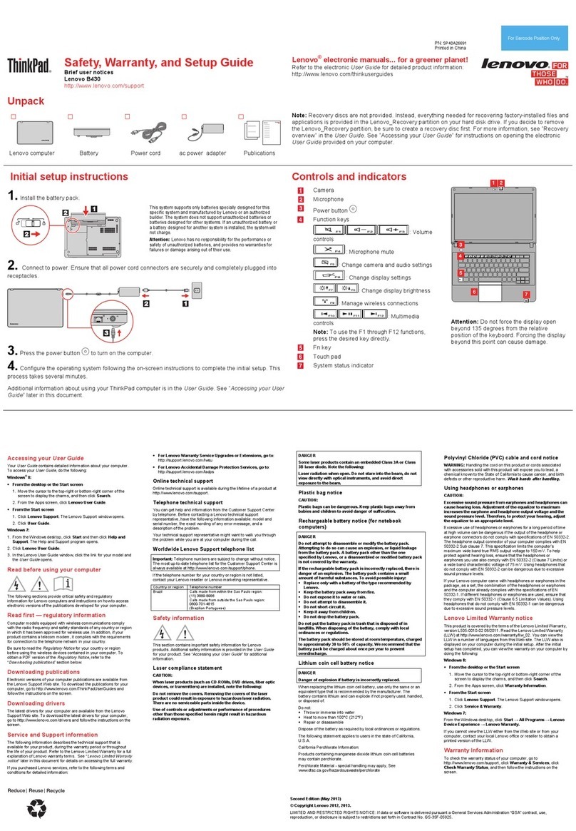 Lenovo Thinkpad B430 User manual