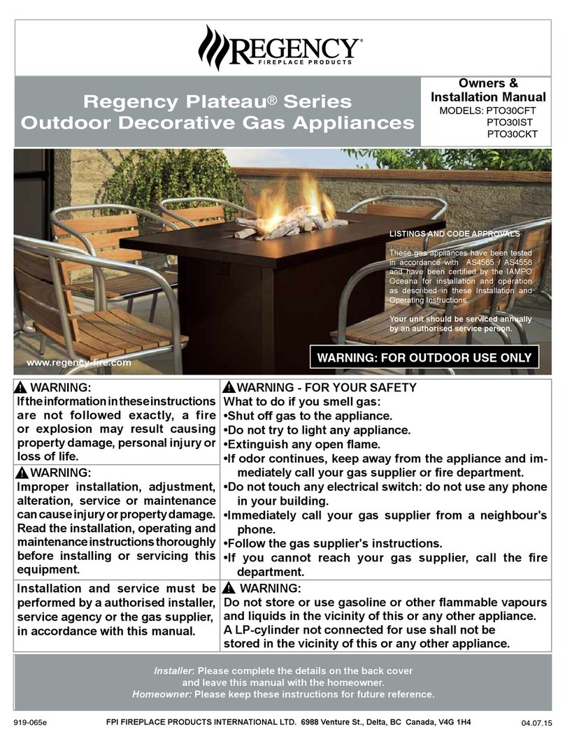 Regency Fireplace Products Plateau PTO30CFT user manual