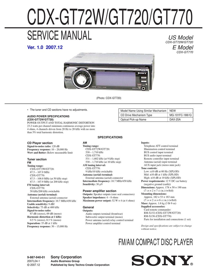 Sony CDX-GT72W - Fm/am Compact Disc Player User manual