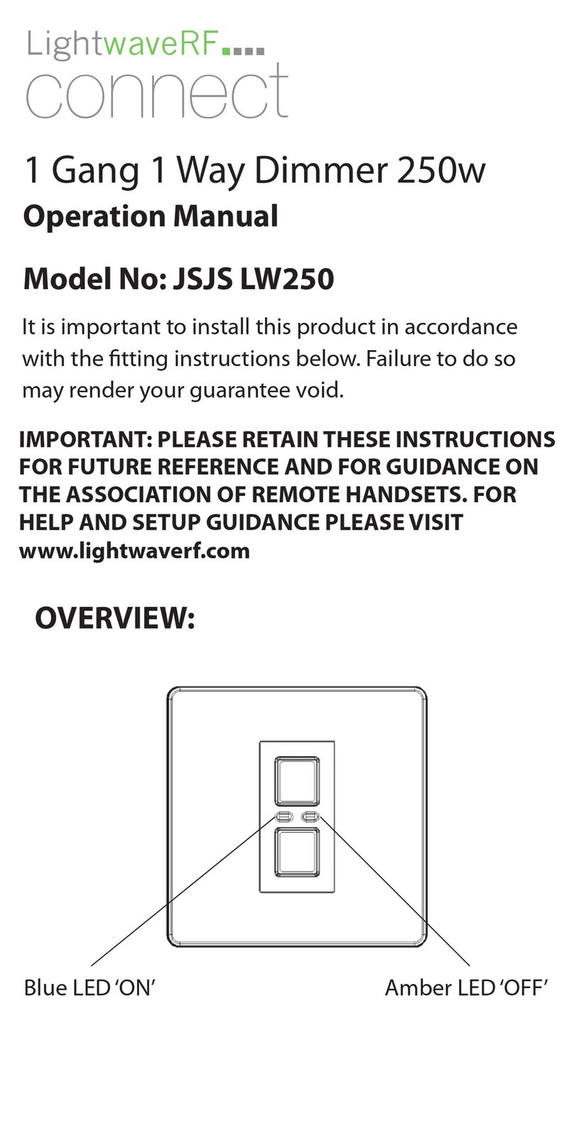 LightwaveRF JSJS LW250 Operation manual