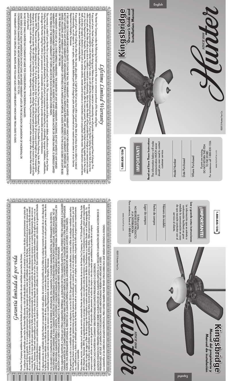 Hunter Kingsbridge Owner's guide and installation manual