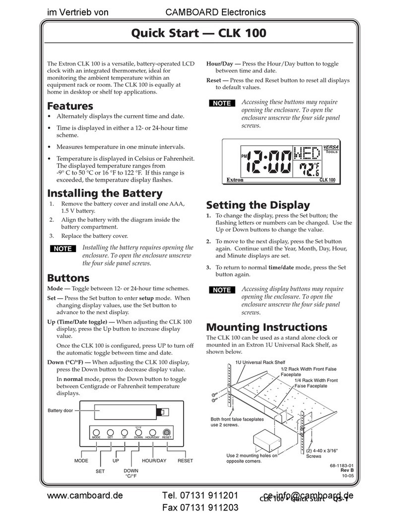 Extron electronics CLK 100 quick start guide
