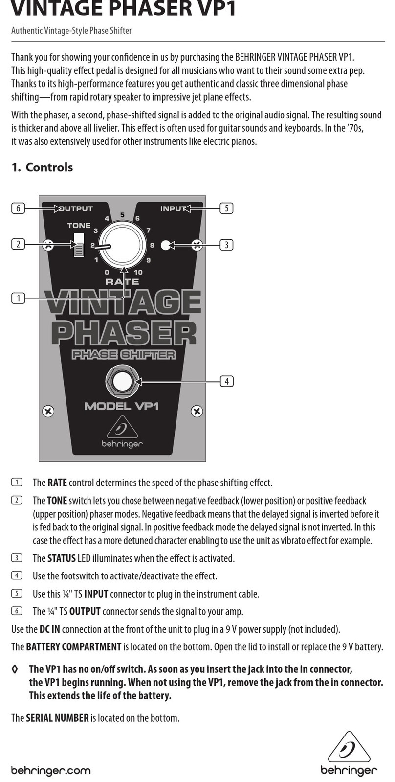 Behringer Vintage Phaser VP1 quick guide