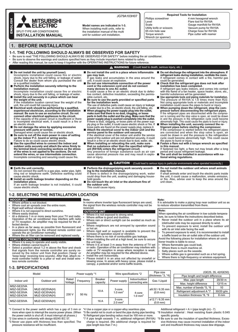 Mitsubishi Electric MSZ-GE22VA User manual