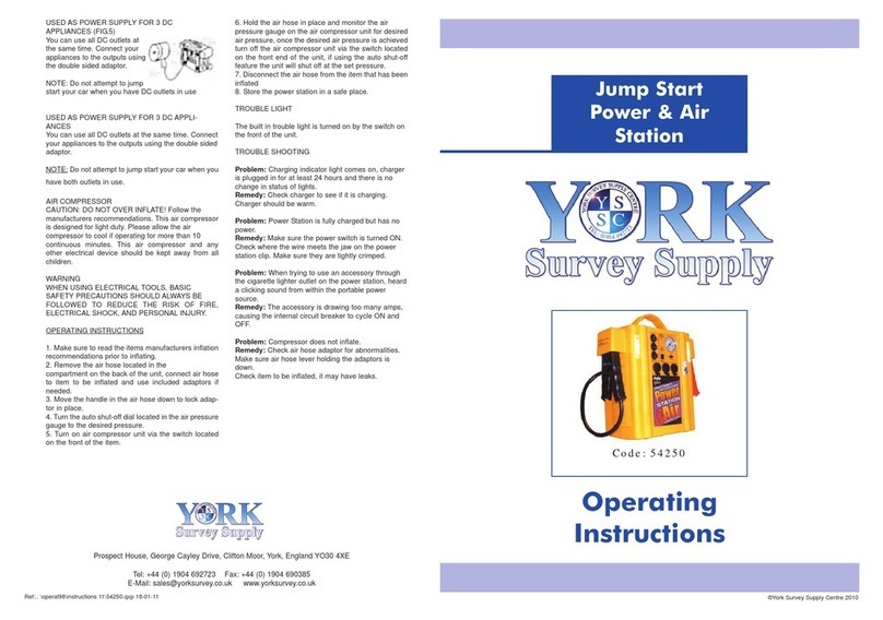 York Survey Supply Jump Start Power & Air Station operating instructions