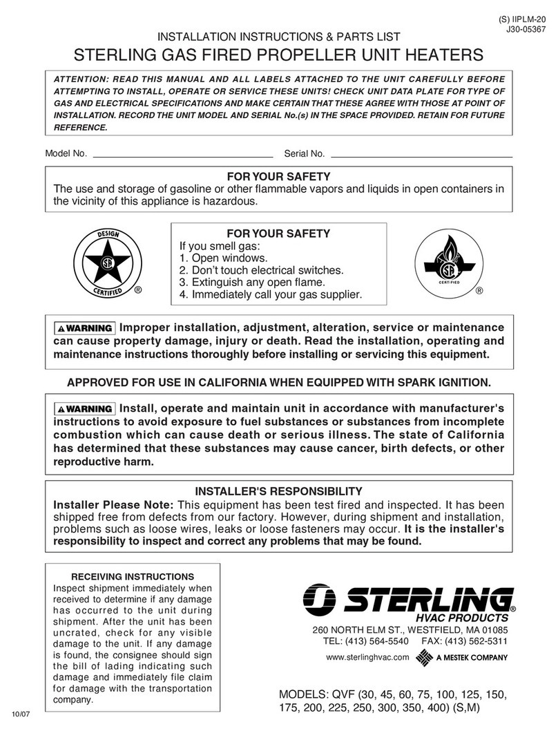 Sterling Gas Fired Propeller Unit Heaters Installation instructions & parts list