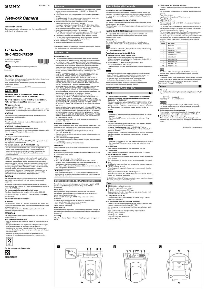 Sony IPELA SNC-RZ50N installation manual