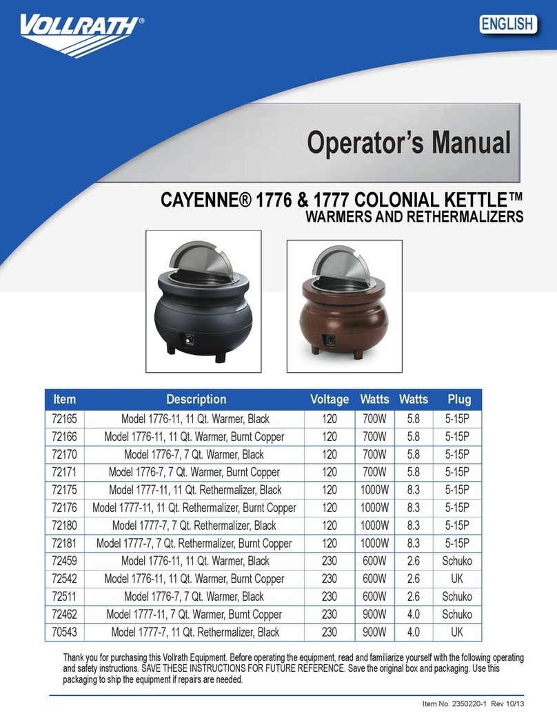 Vollrath CAYENNE 1777 Operator's manual