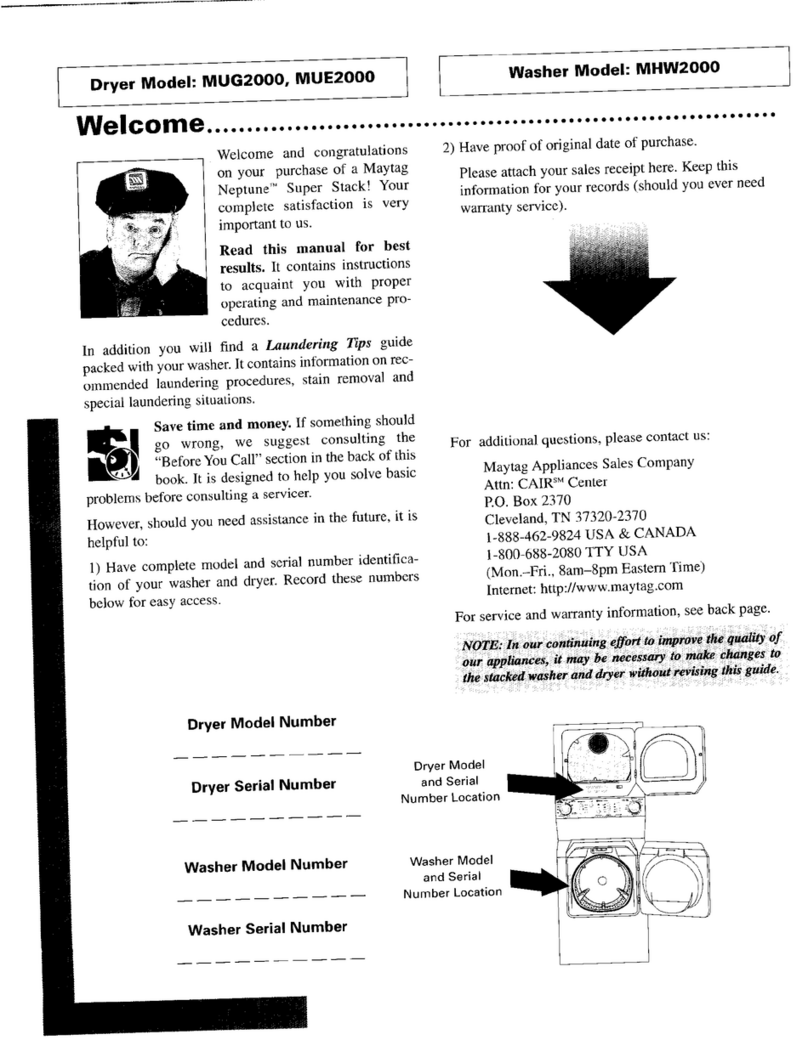 Maytag Neptune MUG2000 User manual