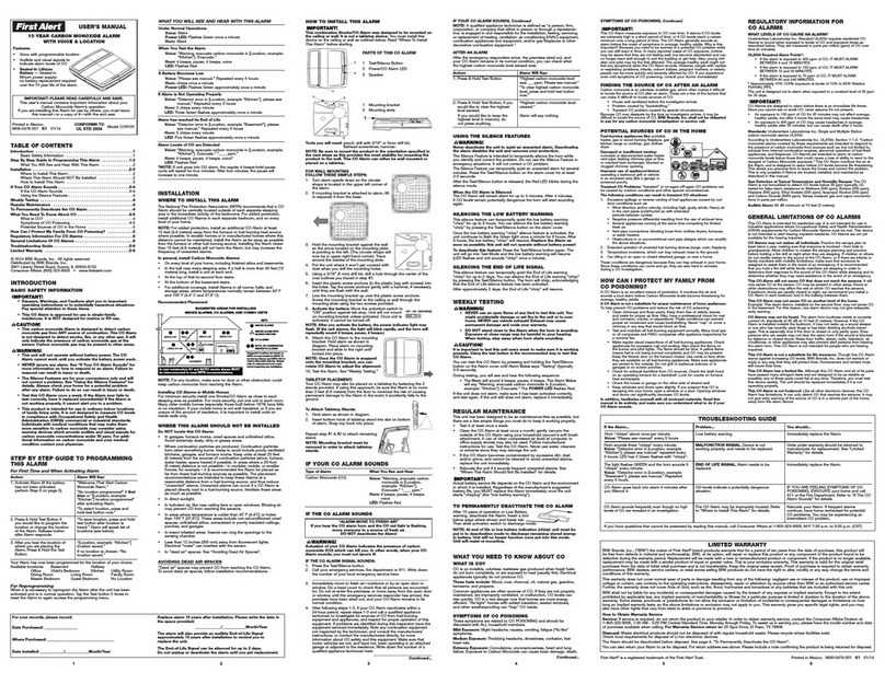 First Alert CO910V user manual