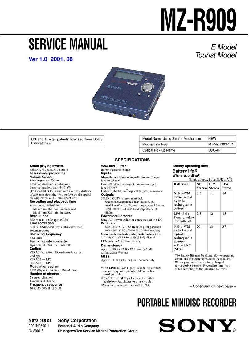 Sony Walkman MZ-R909 Service manual