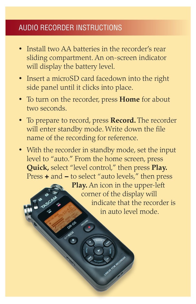 Tascam AUDIO RECORDER User manual