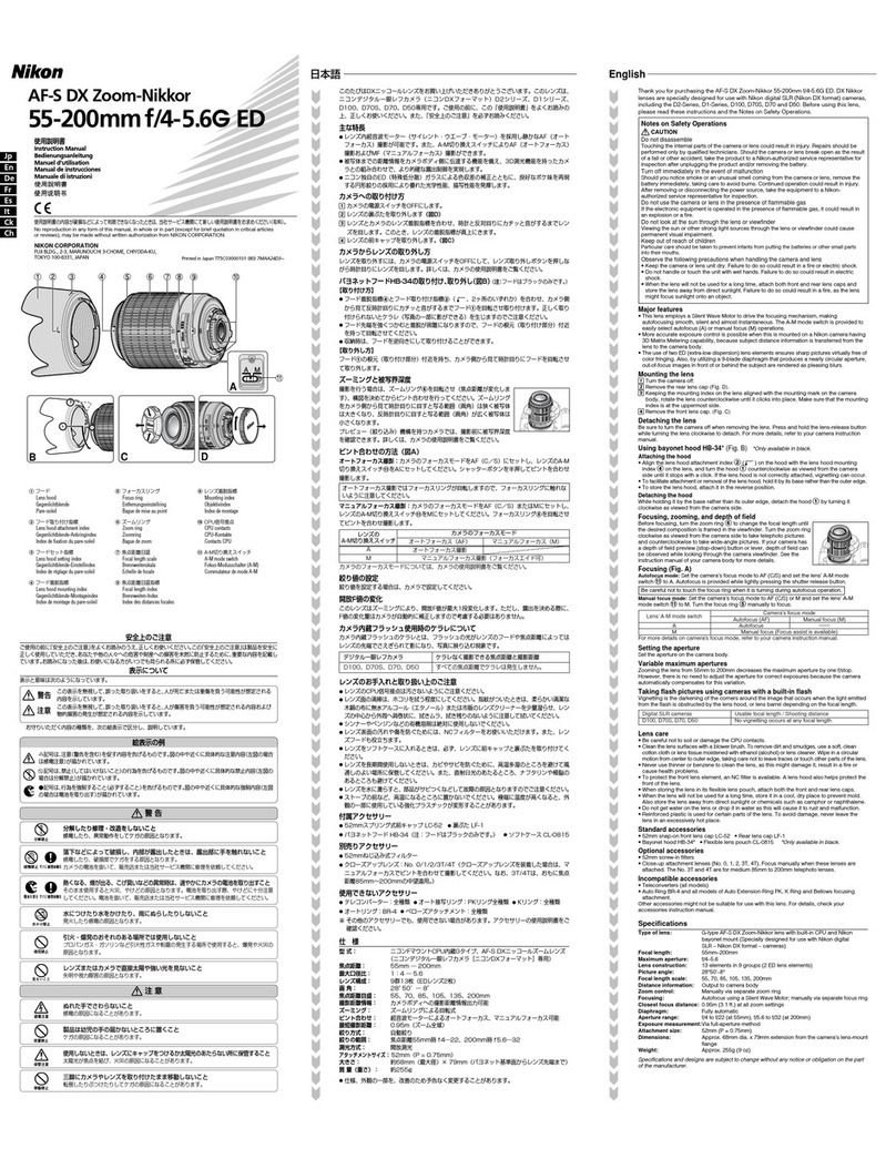 Nikon 55-200mmf/4-5.6 ED instruction manual