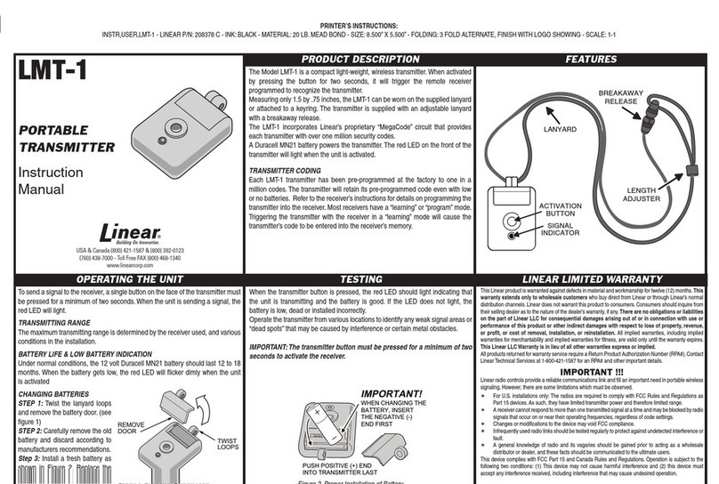 Linear LMT-1 User manual