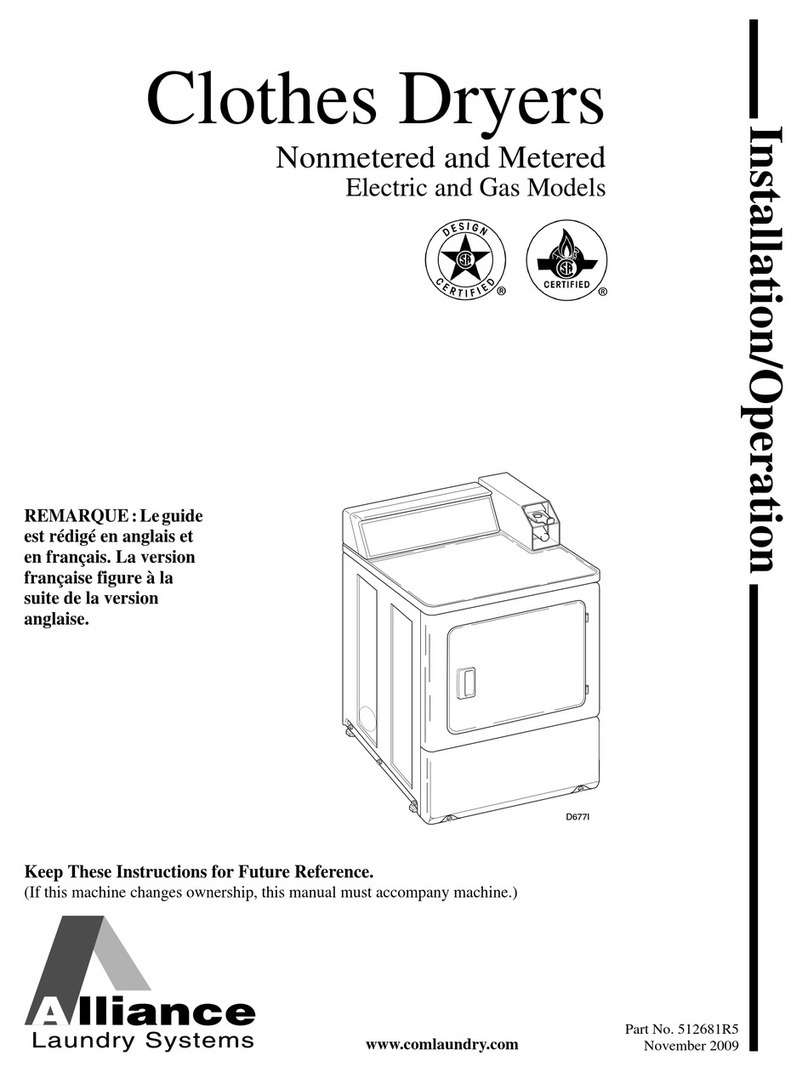 Alliance Laundry Systems Nonmetered Installation & operation Alliance Laundry Systems Nonmetered Installation & operation