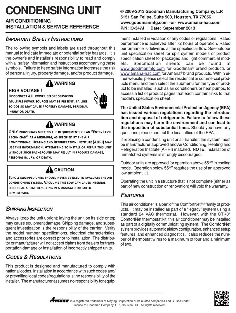 Goodman CONDENSING UNITAIR CONDITIONING User manual