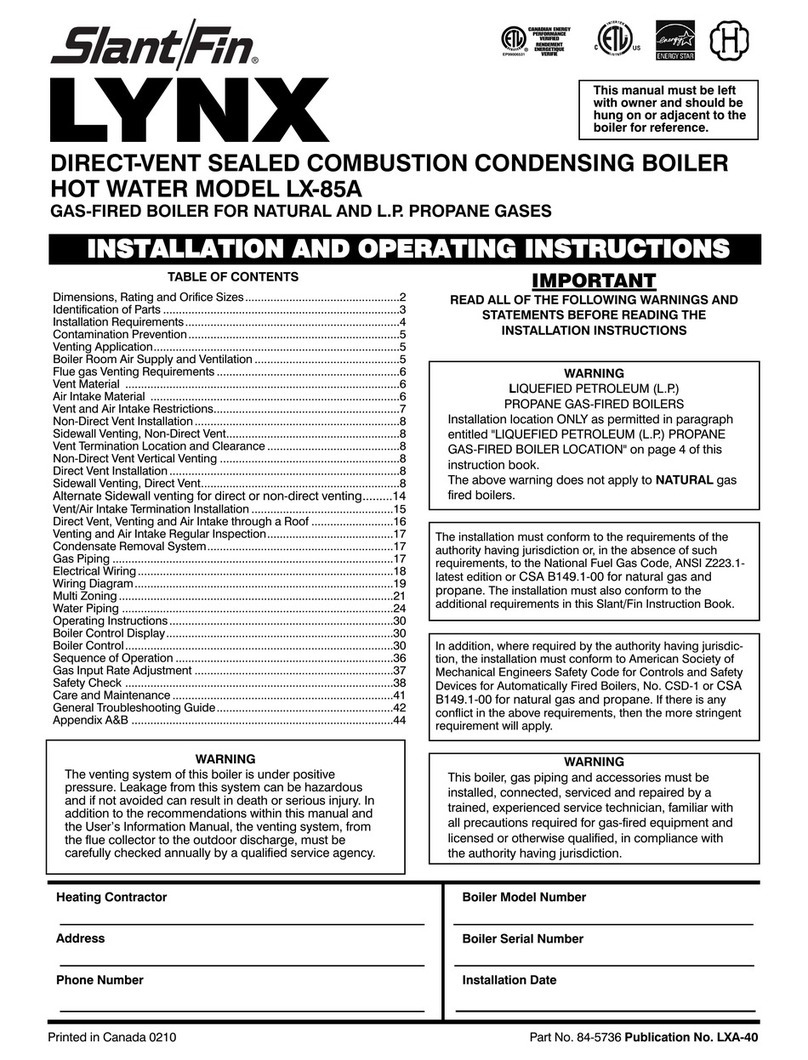 Slant/Fin LX-85A Installation and operating instructions