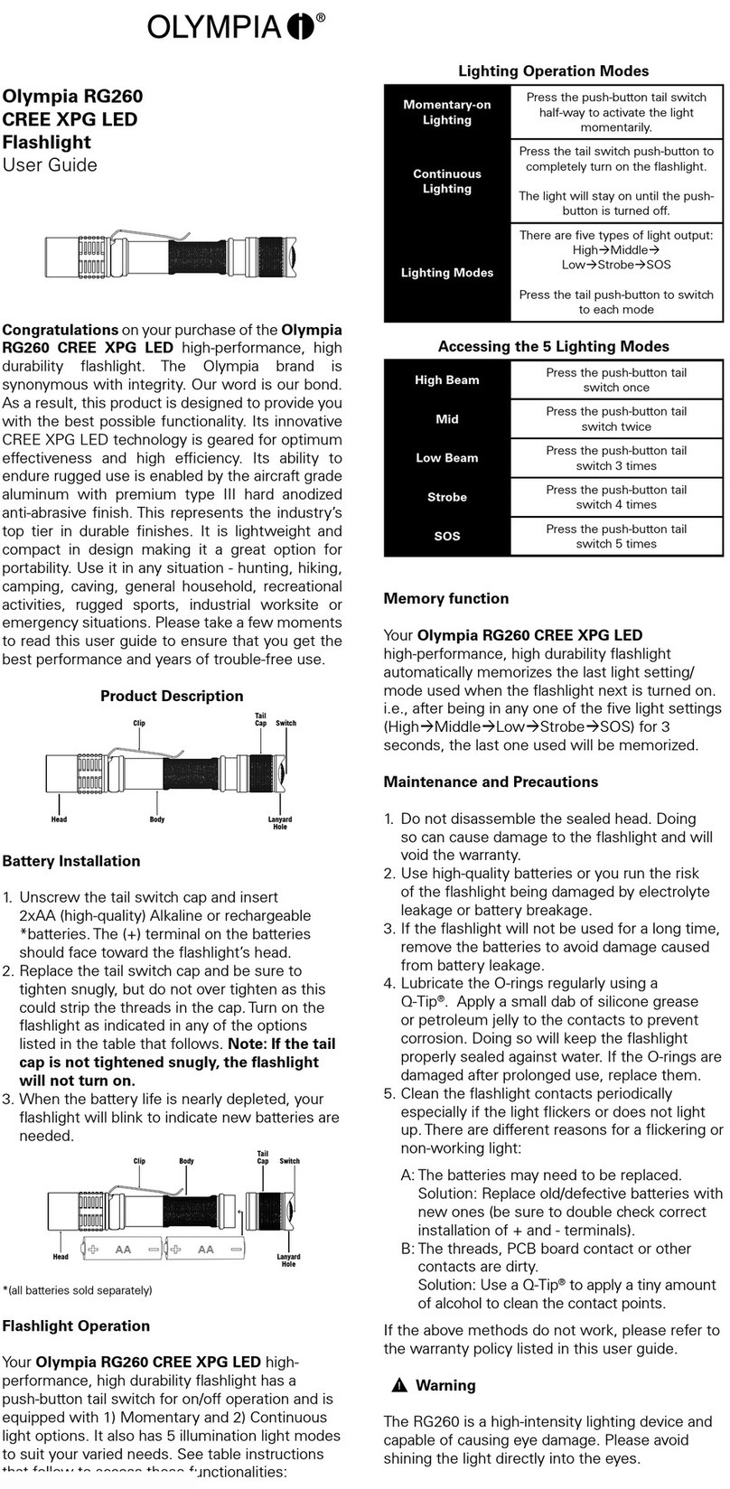 Olympia RG260 CREE XPG LED User manual