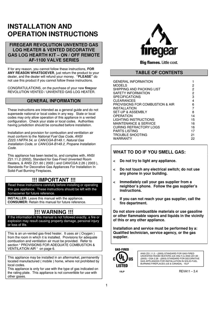 Firegear AF-1100 VALVE SERIES Installation and operation instructions