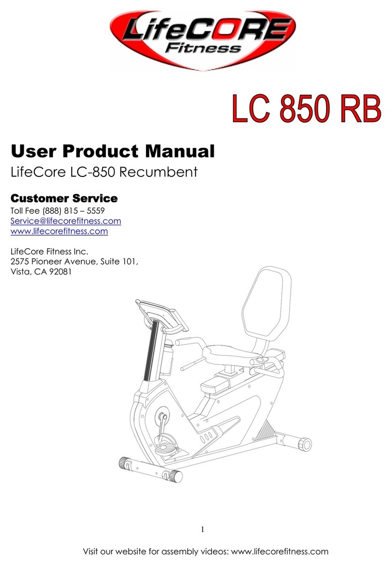 LifeCore Fitness LC 850 RB Recumbent User's product manual