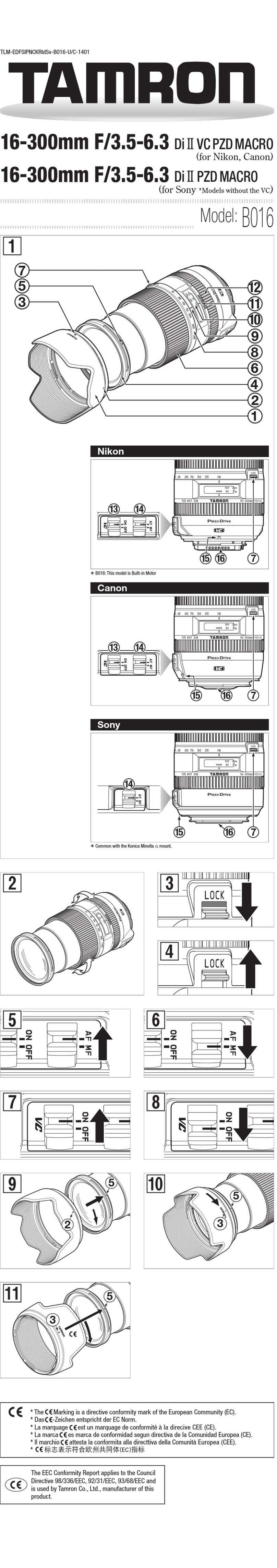 Tamron B016 instructions