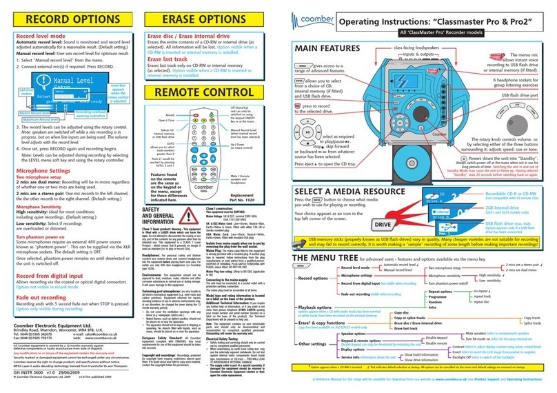 Coomber Classmaster Pro operating instructions