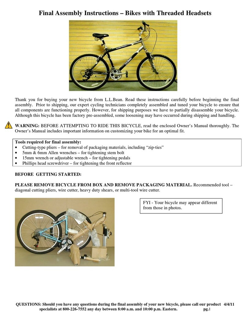 L.L.Bean Bikes with Threaded Headsets Assembly instruction