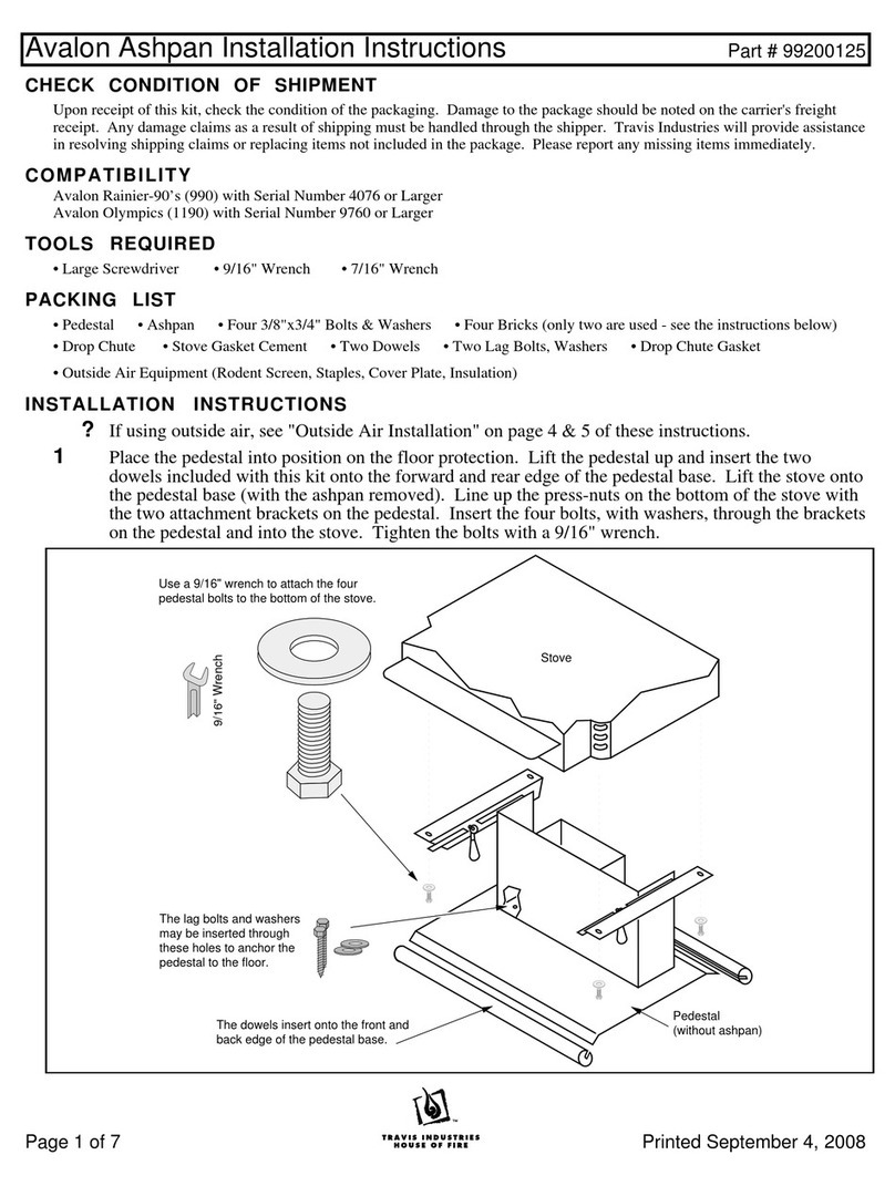 Travis Industries Avalon Ashpan installation instructions Travis Industries Avalon Ashpan installation instructions