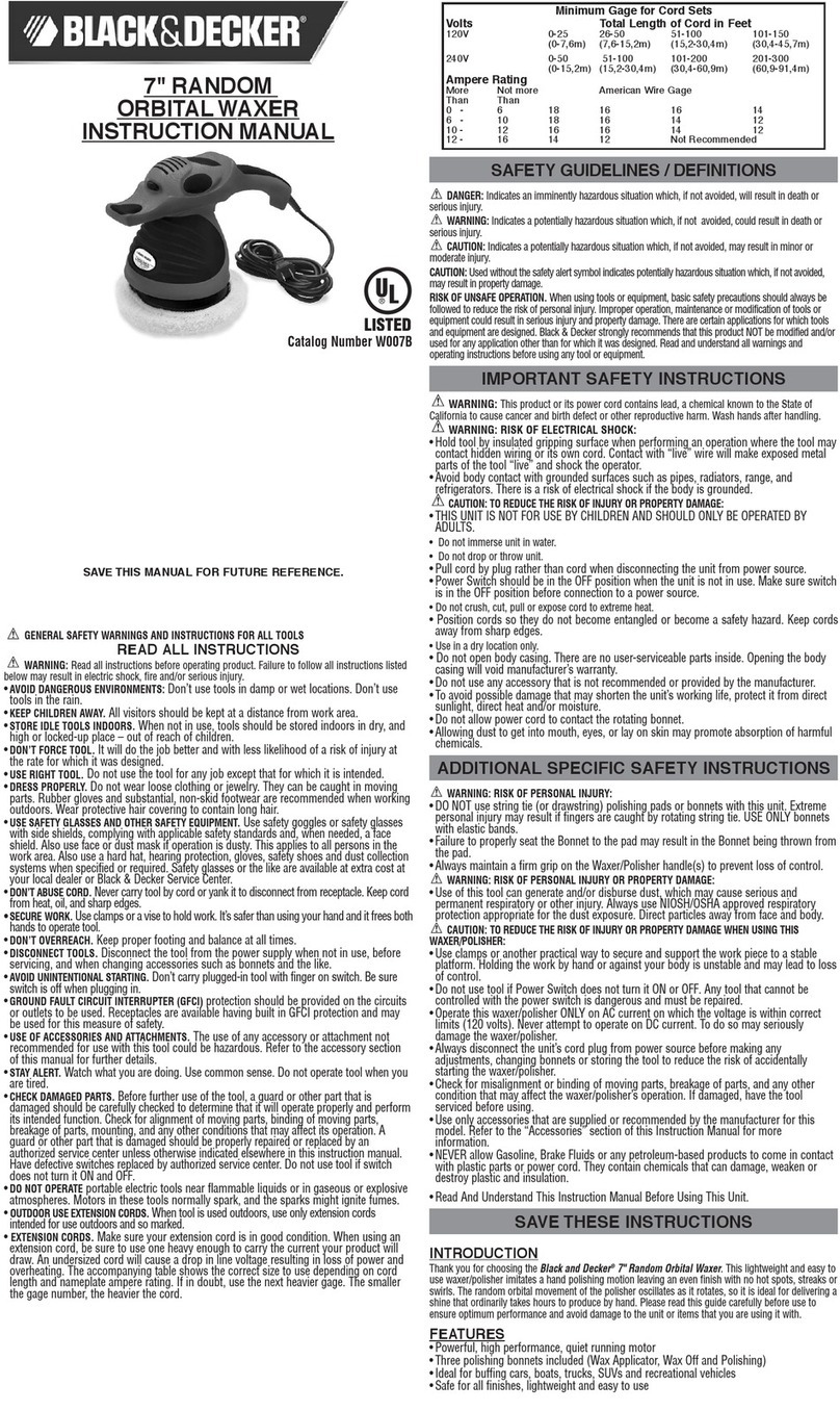 Black & Decker 7" RANDOM ORBITALWAXER instruction manual