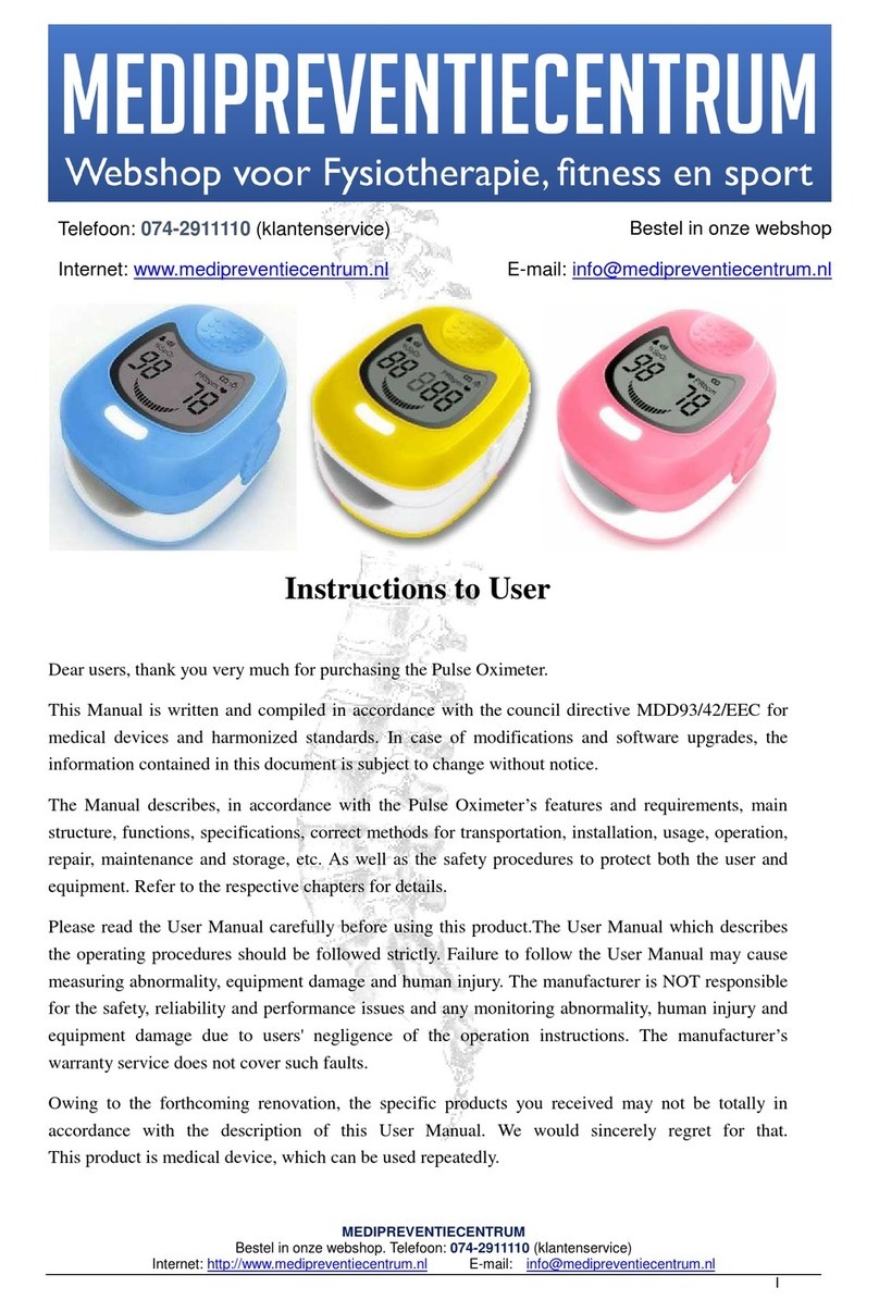 MEDIPREVENTIECENTRUM Pulse Oximeter Instructions to user MEDIPREVENTIECENTRUM Pulse Oximeter Instructions to user