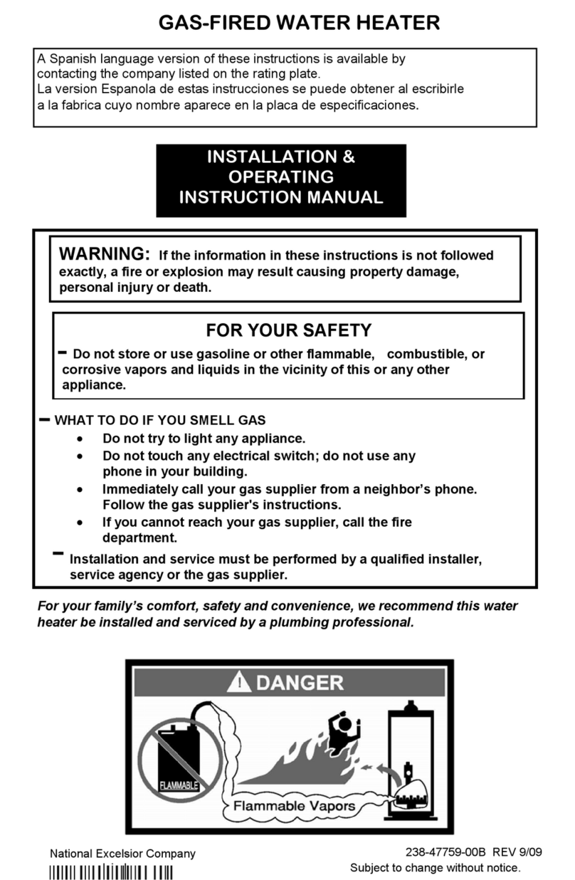 Excelsior GAS-FIRED WATER HEATER Installation & operating instruction manual Excelsior GAS-FIRED WATER HEATER Installation & operating instruction manual