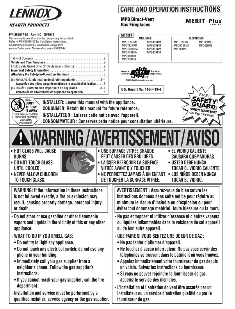 Lennox Hearth Products MPD33RNM Care and operation instructions