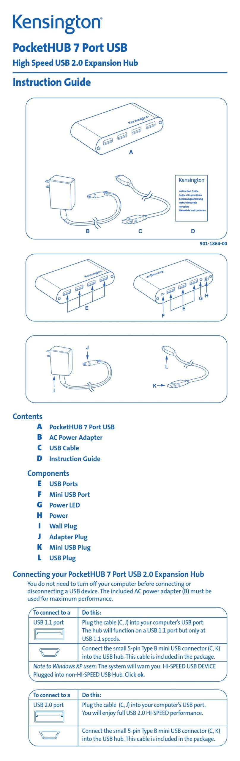 Kensington PocketHUB 7 Port USB Instruction guide