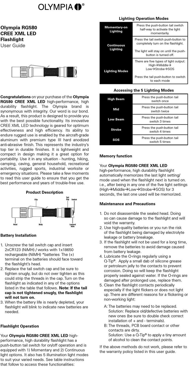 Olympia RG580 User manual
