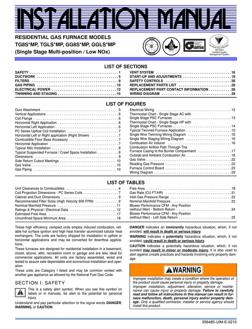 Johnson Controls Unitary Products TG8S MP User manual
