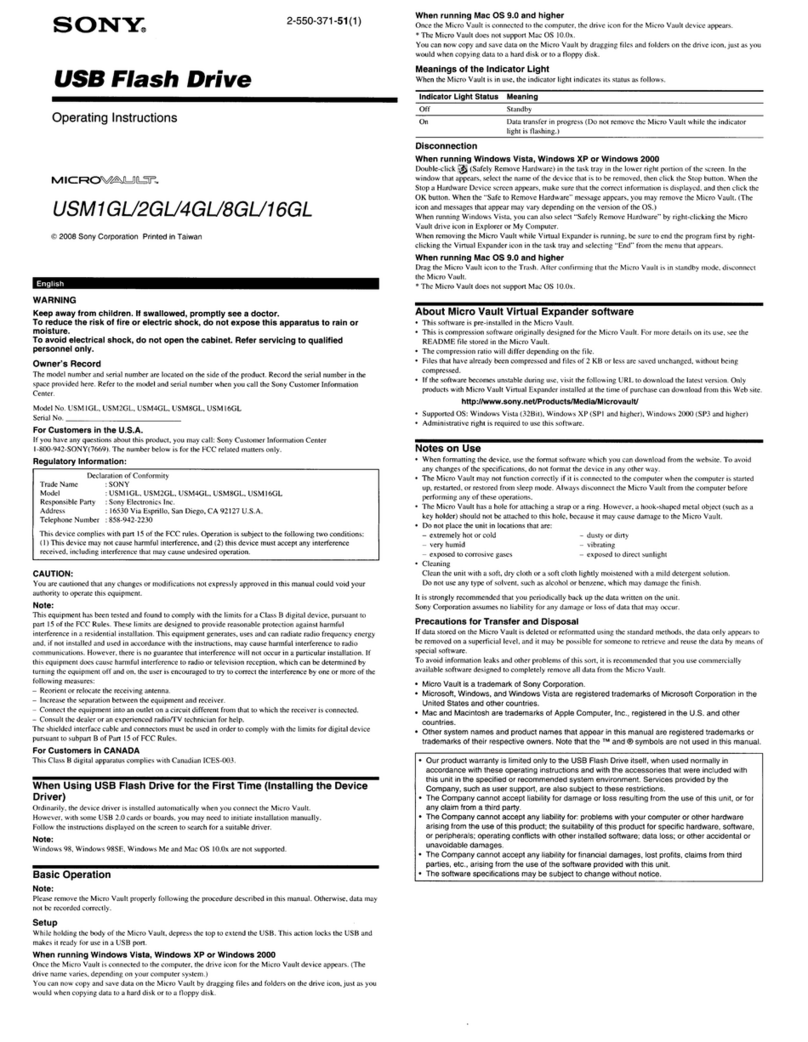 Sony Microvault USM1GL User manual