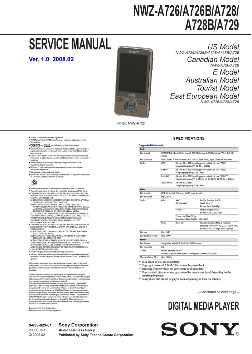 Sony Walkman NWZ-A726 User manual