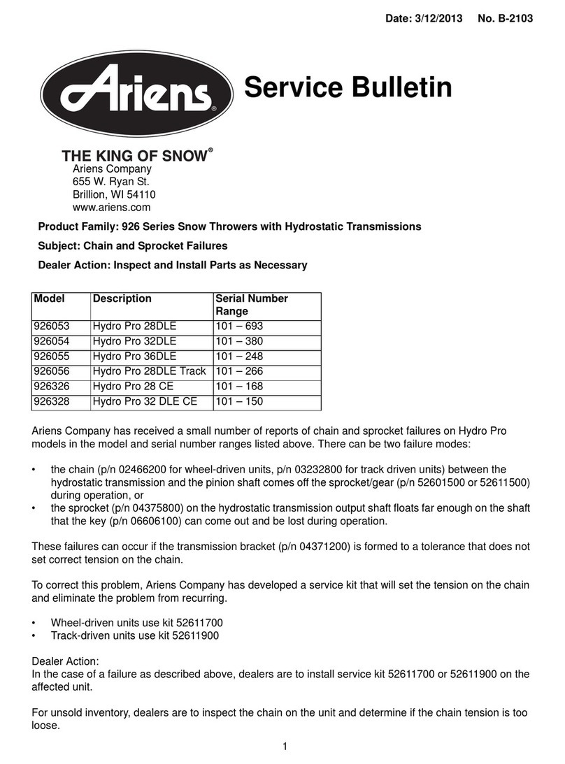 Ariens Sno-Thro 926 Series Service bulletin