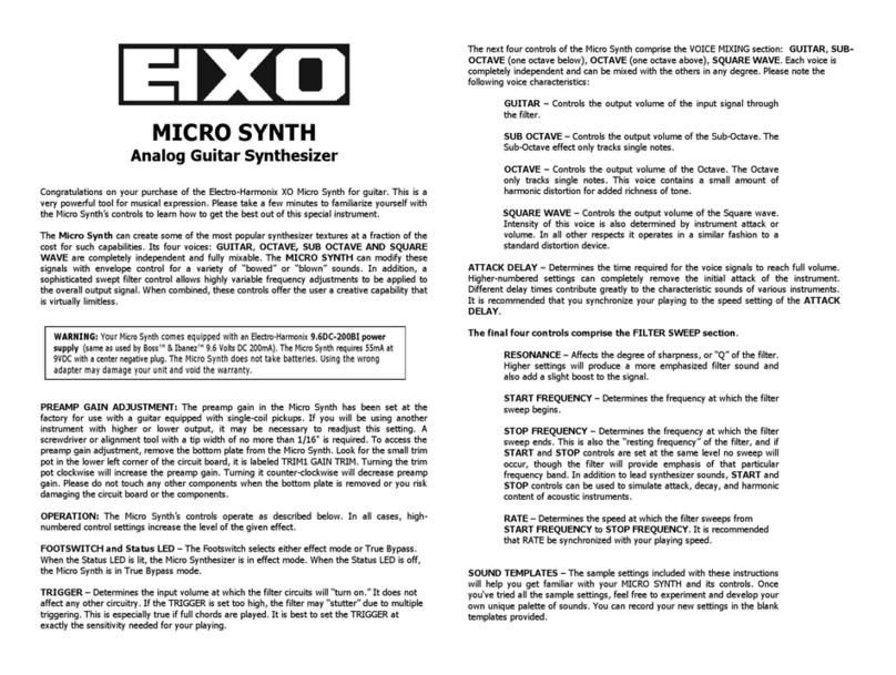 Electro-Harmonix XO Micro Synth instructions