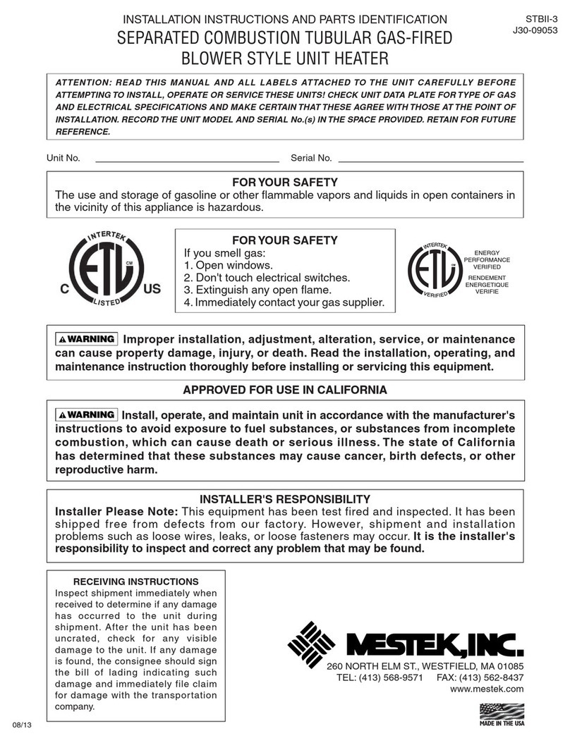 Mestek SEPARATED COMBUSTION TUBULAR GAS-FIREDBLOWER STYLE UNIT... User manual