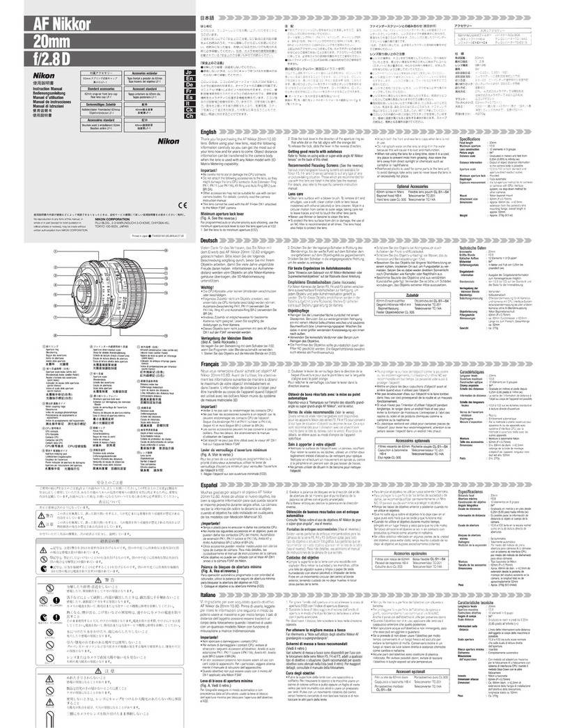 Nikon AF Nikkor 20mm f/2.8 D user manual