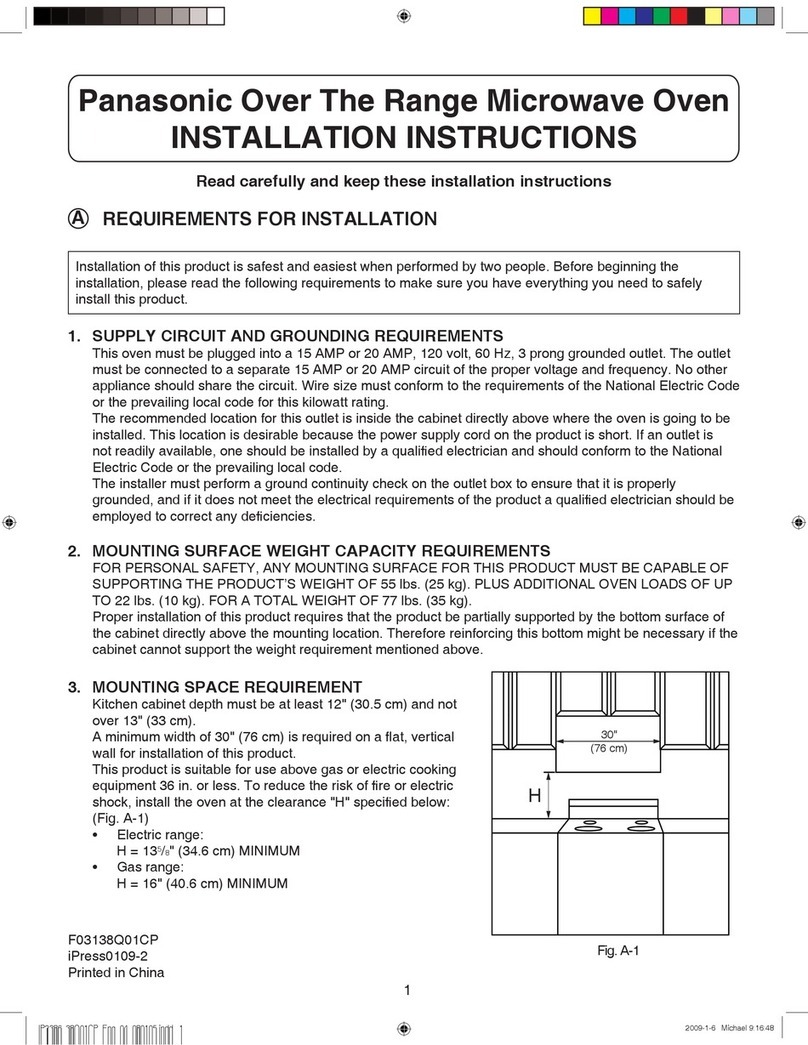 Panasonic Over The Range Microwave Oven User manual