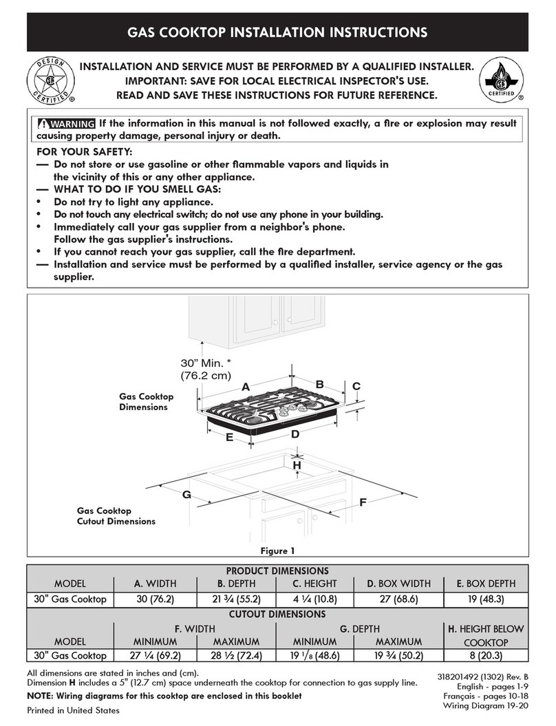 Frigidaire GAS COOKTOP User manual