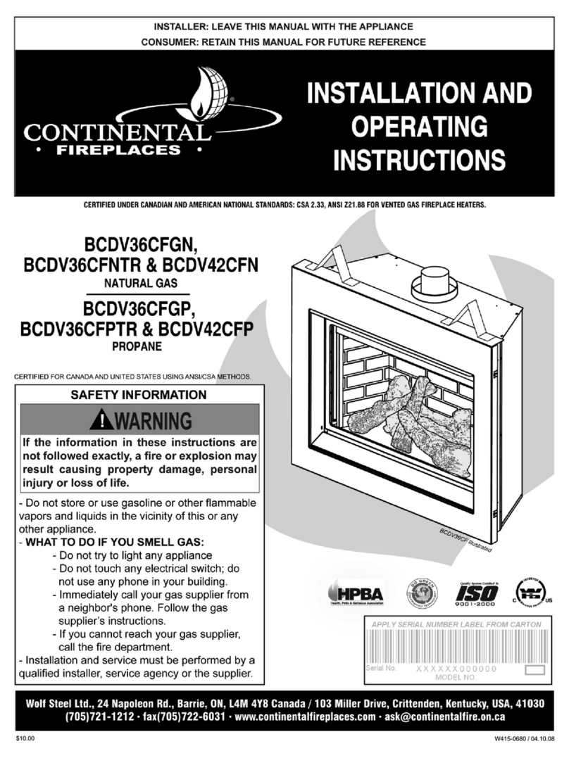 Continental Fireplaces BCDV36CFGN Installation and operating instruction