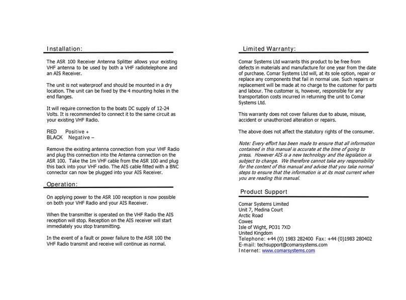 Comar Systems ASR 100 Installation and quick reference guide Comar Systems ASR 100 Installation and quick reference guide