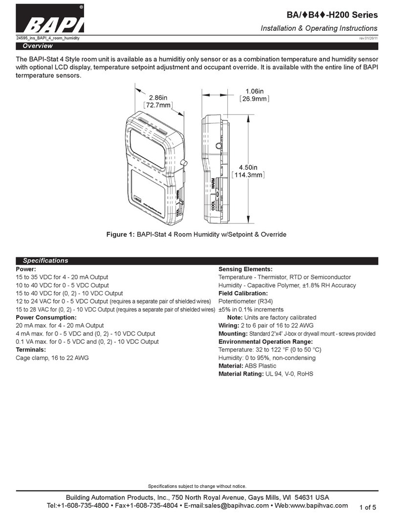 BAPI BA-H200 Series Installation & operating instructions