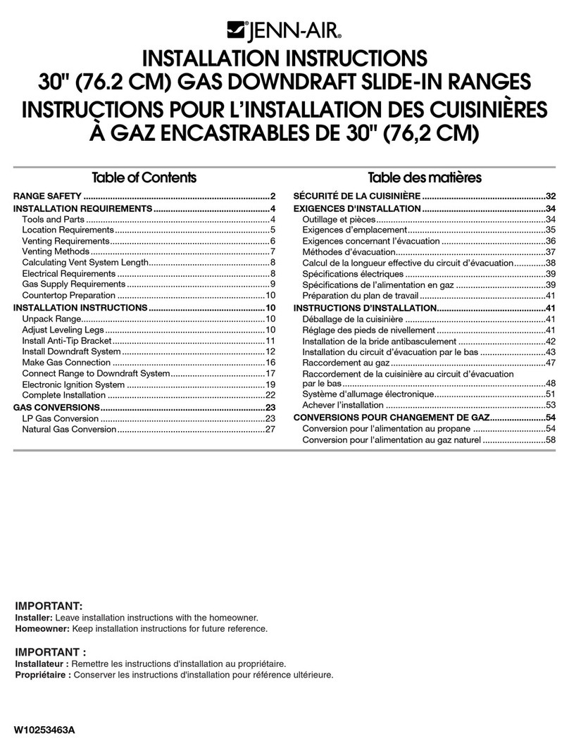 Jenn-Air 30"GAS DOWNDRAFT SLIDE-IN installation instructions